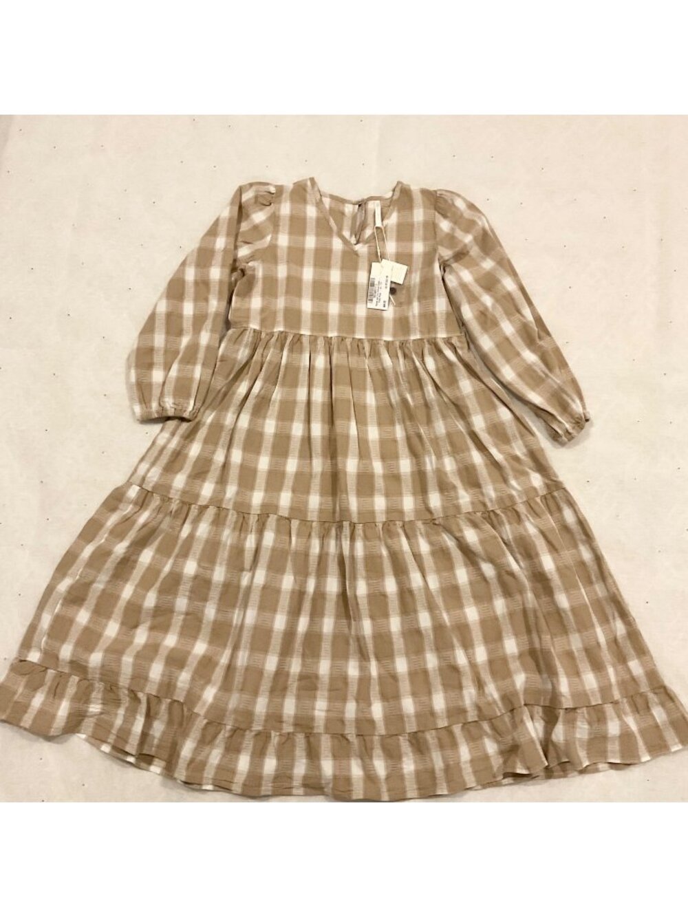 NWT Rylee Cru gillian dress putty plaid cotton 10-12y